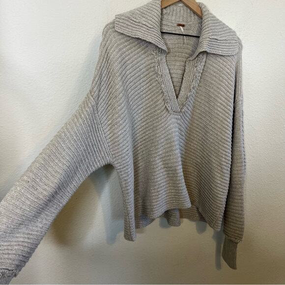 Free People Neutral Sweater Textured Slouchy Oversized Chunky Knit Womens Size M - Picture 9 of 12